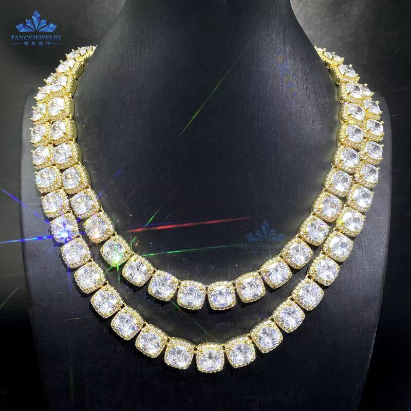 Luxury 14K Real Gold Heavy Moissanites Tennis Necklace Hiphop Jewelry for Men Pass Diamond Test for Weddings