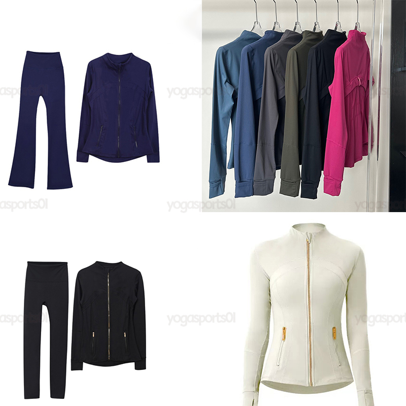 Gym Set Yoga Set Gold Zipper Jacket Shorts Leggings Flared Pants workout Set Outdoor Sports Jackets Coat Elastic Sportswear Outfits Pants Suits Women Tracksuits