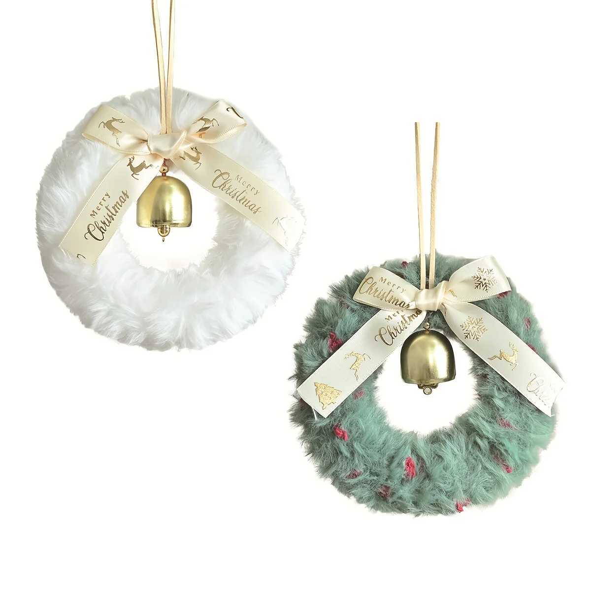 Plush Christmas Wreath Decoration Window Door Hanging Car Hanging Scene Arrangement Christmas Bells Bow Wreaths Party Decoration C251024