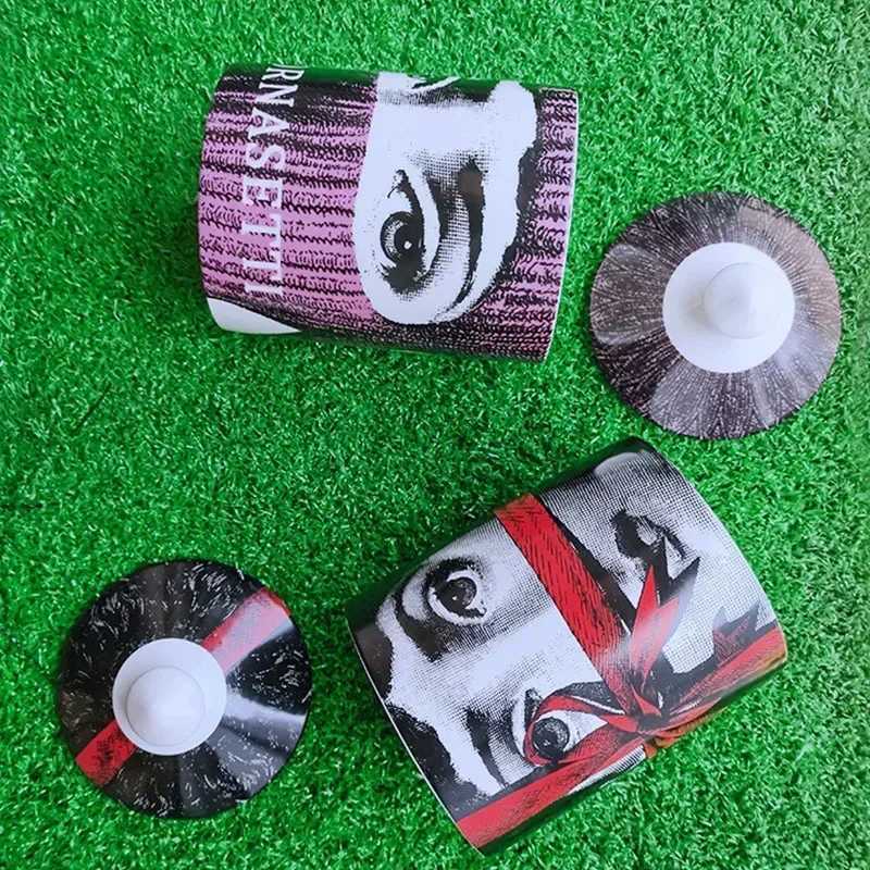 Creative Milan style Storage Tank with Lid Human Face Vintage Candle Holder Makeup Bpen Jar Ceramic Diy Desk Decoration Y251025