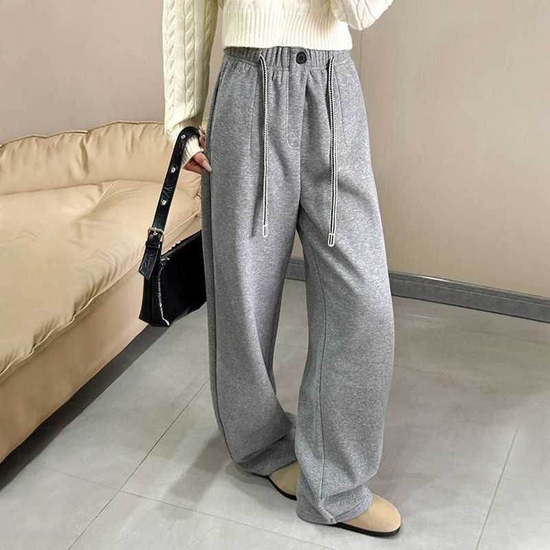 Autumn Winter Thicken Warm Solid Color Joggers Pants for Women Retro Drawstring Straight Sweatpants Casual Versatile Sports PantT251025