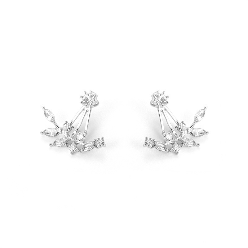 Korean fashion Women's Accessories Crystal Leaf with Inlaid Dias Branch Hanging Zircon Earrings
