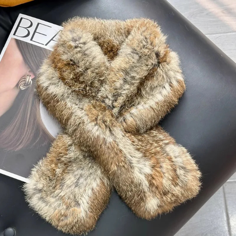 Rex Rabbit Fur Scarf Warm Thickened DoubleSided Fur Scarf Outdoor Knitted Neck Warmer For Women Real Fur Scarf Neckerchief 251020