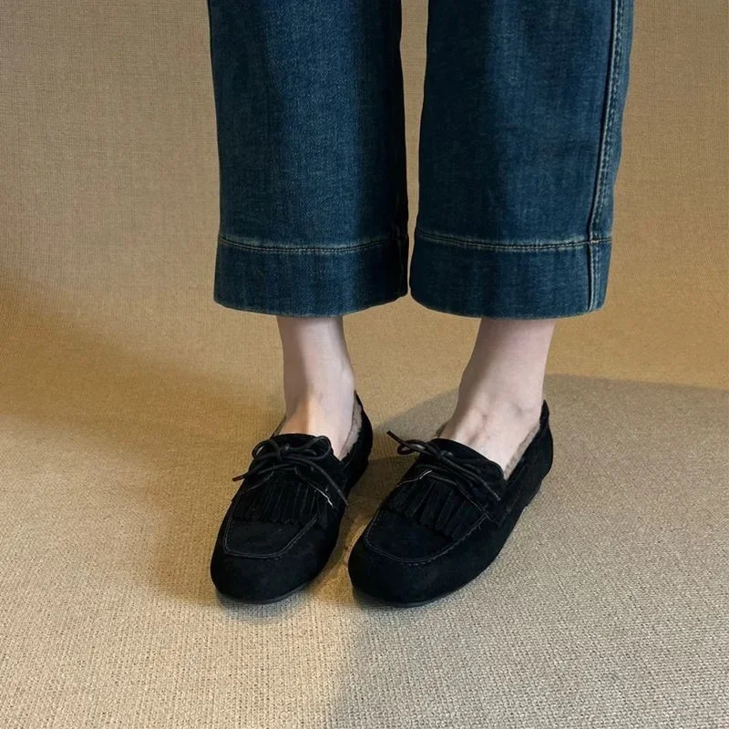 Shoes for Women Warm Womens Flats Daily Casual Flats Women Bow Tie Fringe Round Toe Soft Bottom Shoes Ladies 251023
