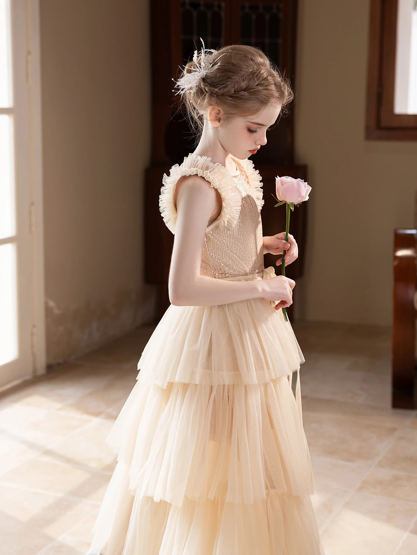 Girl party dress champagnecolored highend dress set for birthday wedding flower girls 251023