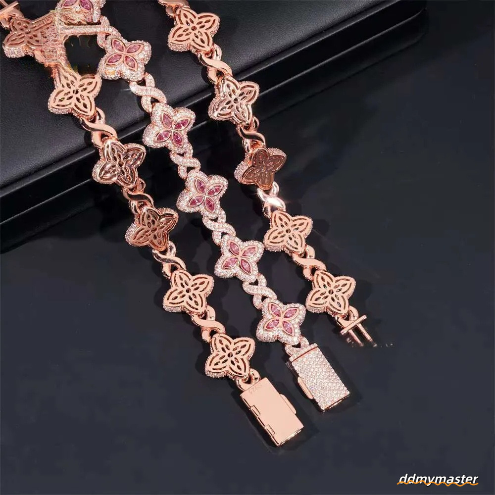 Rich Color Flower Design 18Mm Custom Iced Out Hip Hop Unisex Jewelry Cuban Link Chain Sier VVS Moissanite Bracelet Ddmymaster