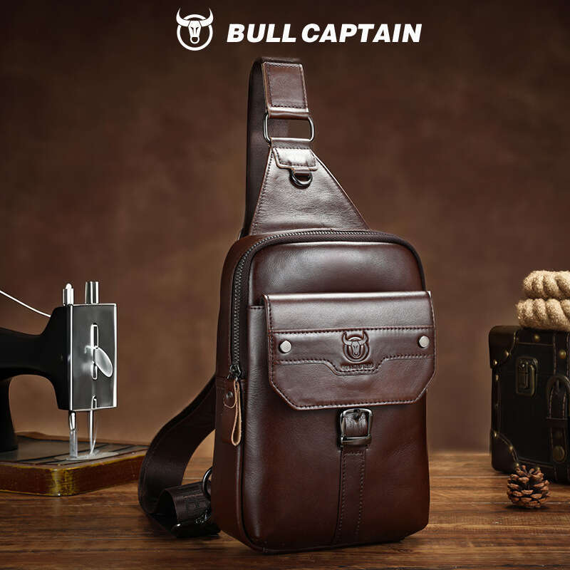 Captain Cow Goods Men S Genuine Leather Single Shoulder Chest Top Layer Cowhide Phone Tablet High End Front Crossbody Bag