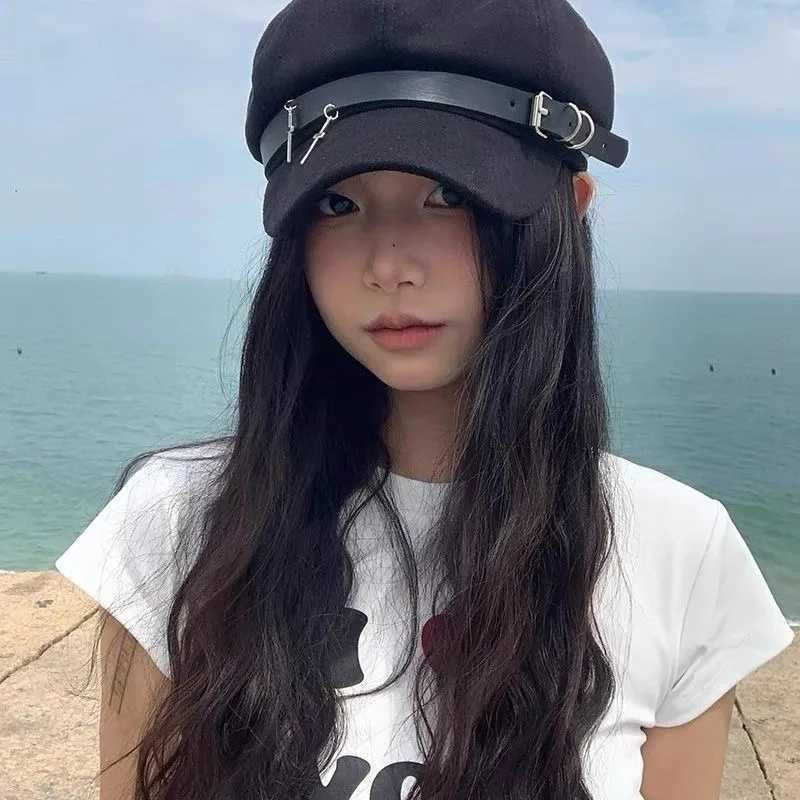 Ne Punk Subcture Black Painter Beret Hat Metal Cross C Summer Autumn Fashion Janese Korean Style Lolita JK Heaears Cs Y251025
