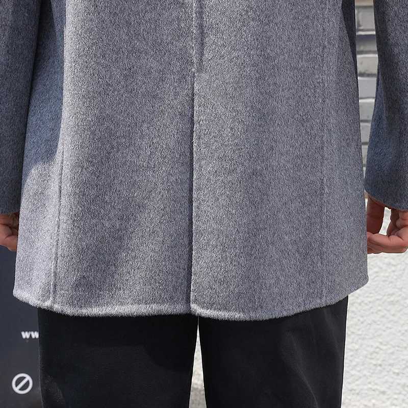 100 Wool HandSewn Mens Coat Long Overcoats Boy Buttons Cardigan Longstyle Woolen Coats Overcoat 2024 NewT251025