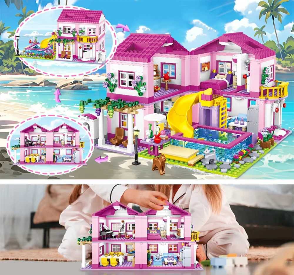 City street view villa summer vacation villa castle building block girl series swimming pool DIY assemble children christmas C251023