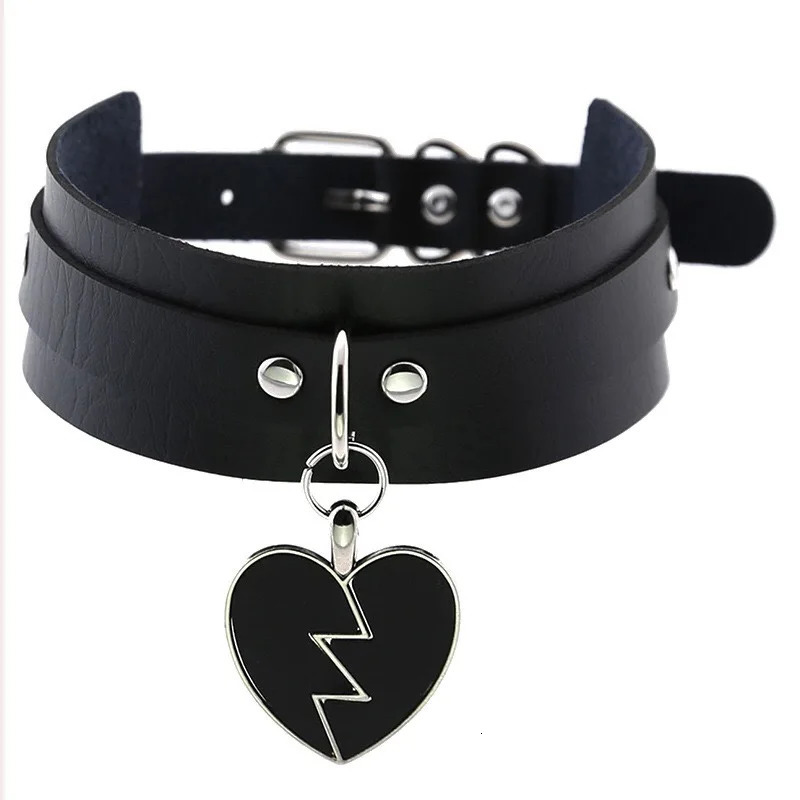 Sexy Harajuku PU Leather Chain Heart Pendant Necklaces Women Men Punk Neck Gothic Black Pink Choker Necklace Cool Collar 251023
