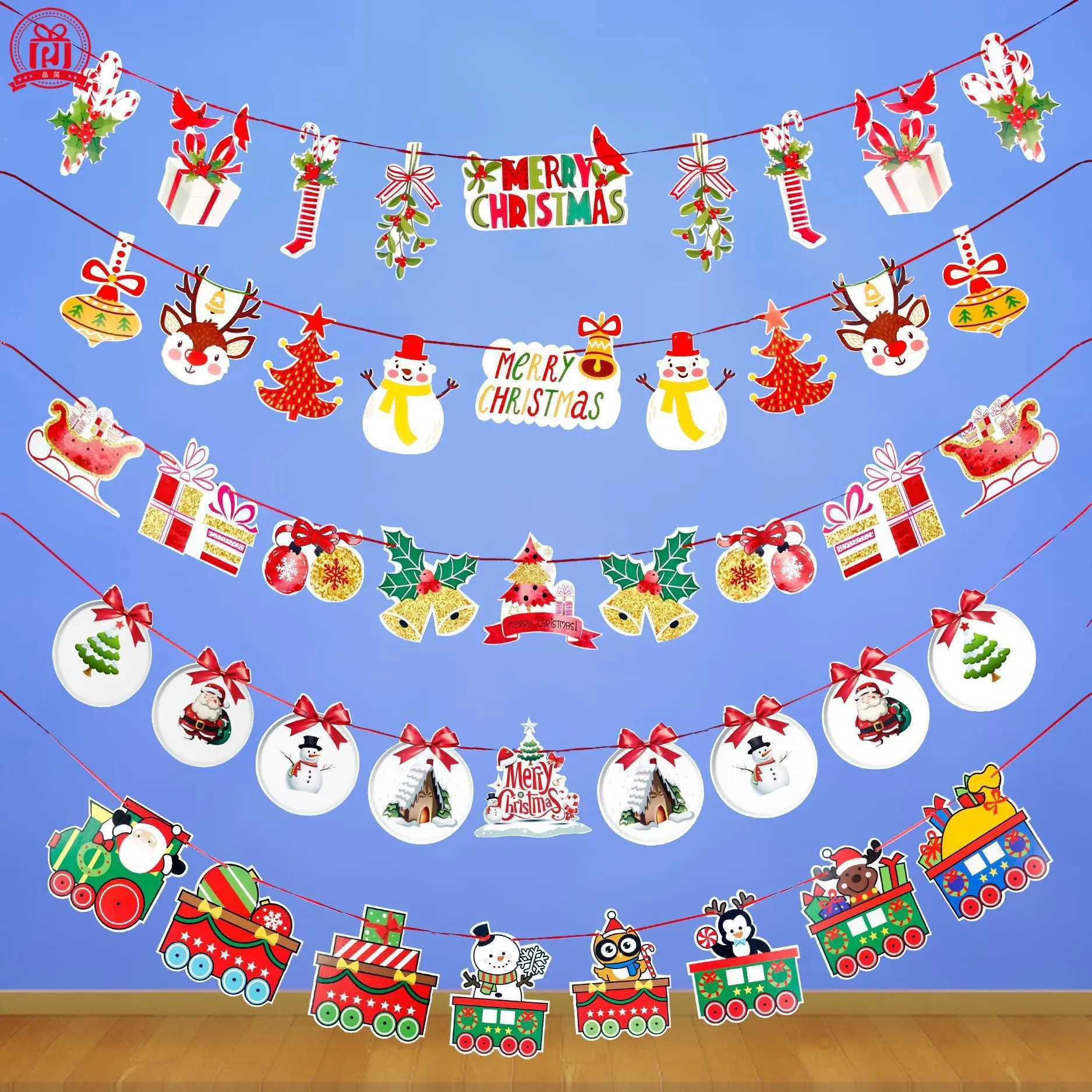 Christmas decorative items cartoon banners colorful flags Christmas festival scene arrangements paper hanging flags C251024