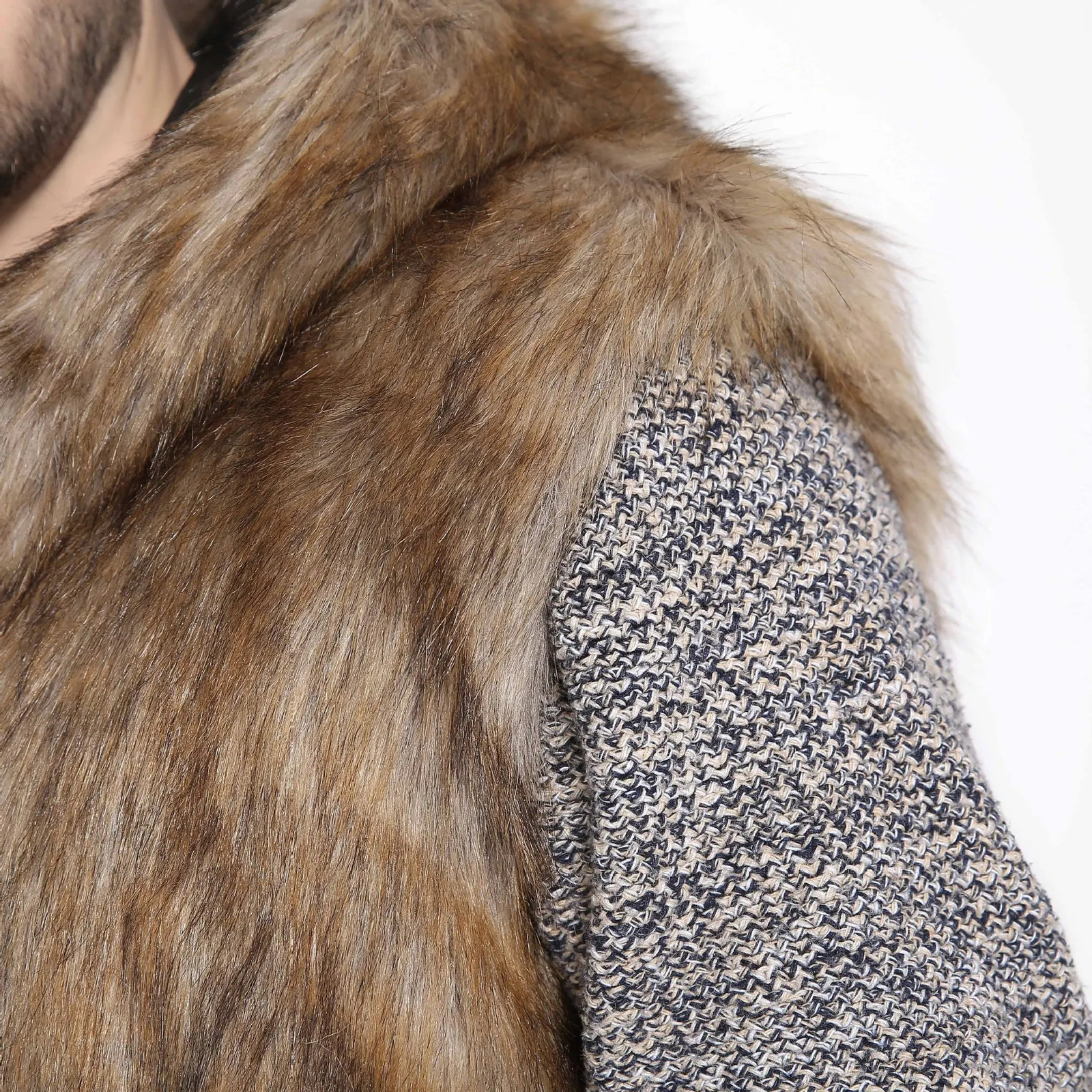 Faux Fur Men Vest Coats Hooded Sleeveless Short Coat Thick Y2k Streetwear Jackets Open Stitch Outerwear 2025 Autumn Winter 251020