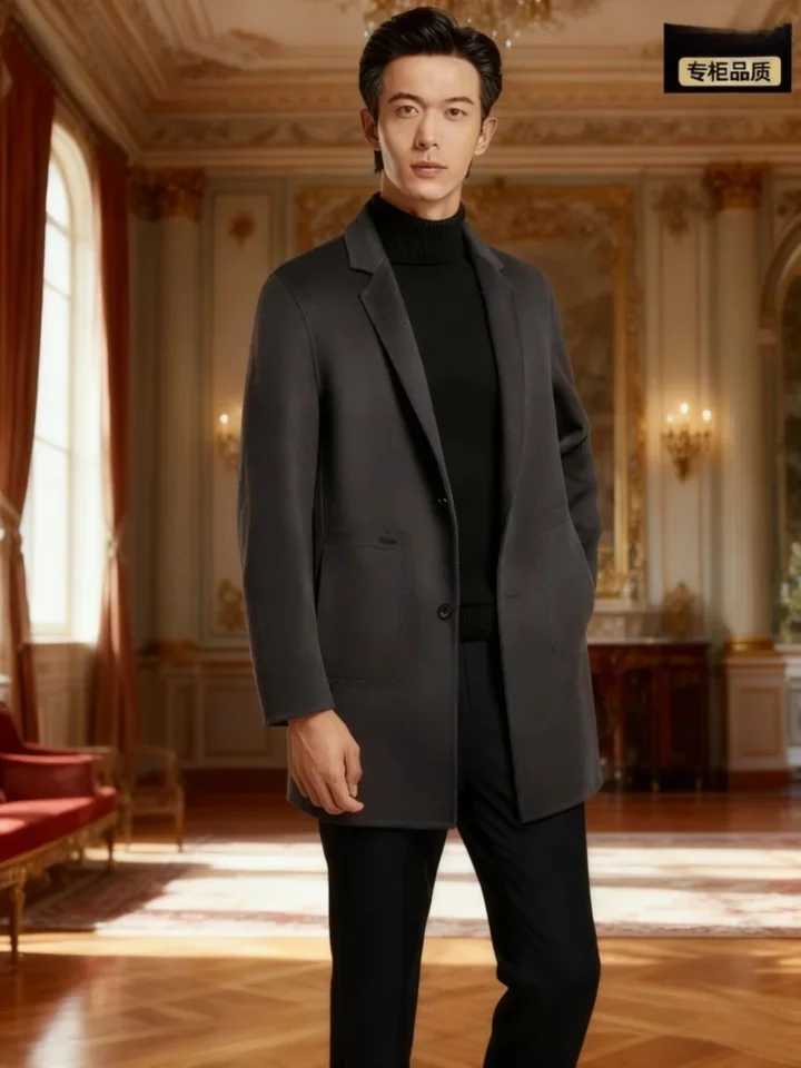 Mens 100 Wool Blend Overcoat BritishInspired MidLength Trench Coat for AllWeather Smart Casual WearT251025