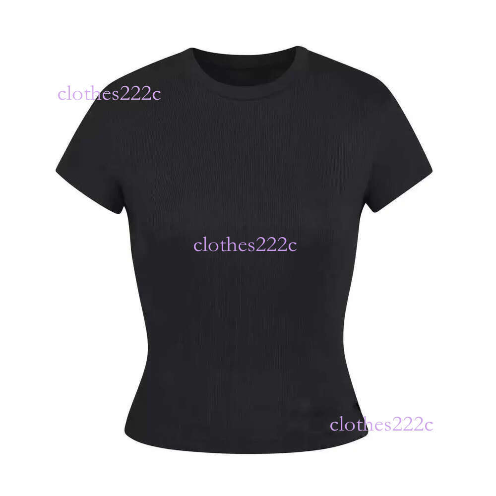 Kim Top T-Shirt Short Sleeve Stretch Slim Kylie With Thread Pure Cotton Round Neck Base