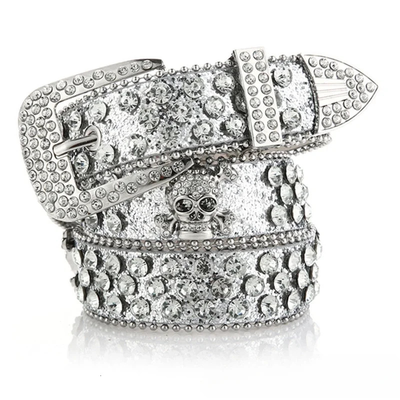 Womens Rhinestone Skull Diamond Belt European and Western Style Belt for Denim 251024