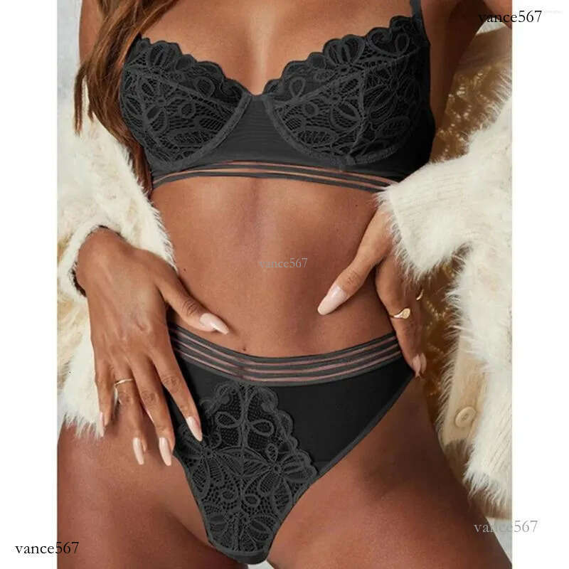 Bras Sets Women Underwear Push Up Bra Set Lace Nightwear Lingerie Sexy Solid Color Briefs Panties Thin Cup High Waist Panty Seamless Thong