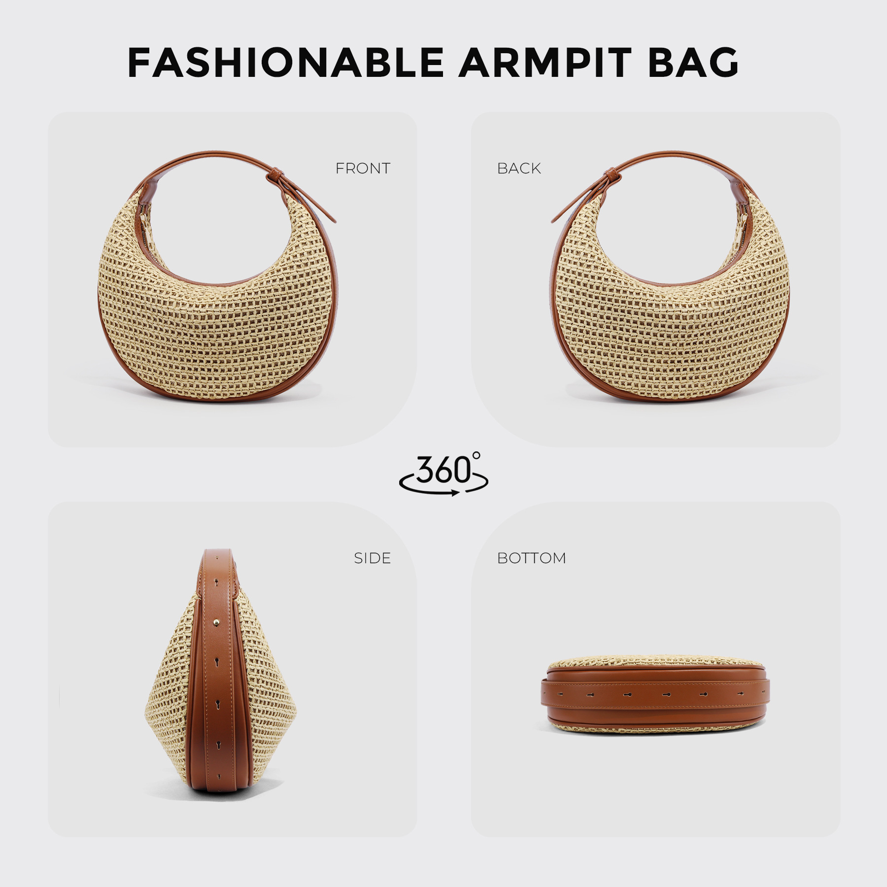 Luxury Brand Designer Bag Summer New Style Woven Moon Bag Versatile Shoulder Underarm Bag For Women Niche Crossbody Bag Lightweight