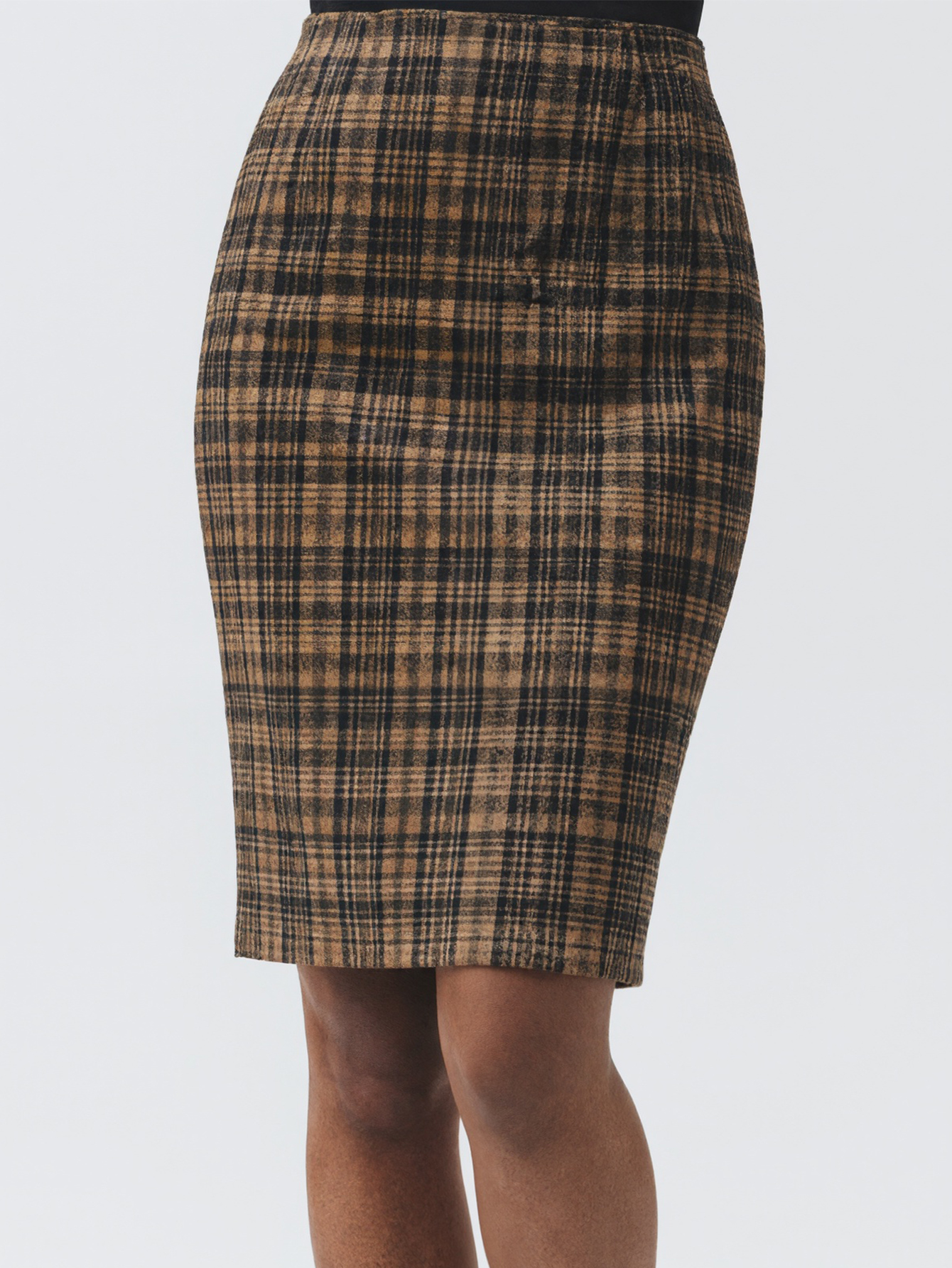 Autumn Winter Women's Plaid Printed Fashion Commute Style Office Lady Workwear Midi Skirt, Milk Silk Coffee Skirt, S-XXL---CF56454
