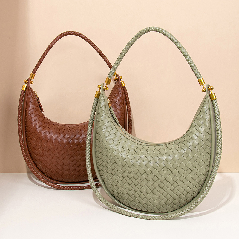 Spring Summer New Woven Women's High-end Luxury Crescent Single Shoulder Crossbody Handheld Underarm Half Moon Bag