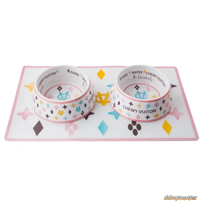 Pet Food Water Bowl Set With Mat - Anti-Slip Melamine Feeding Dish For Cats And Dogs, Wide Base Ddmymaster