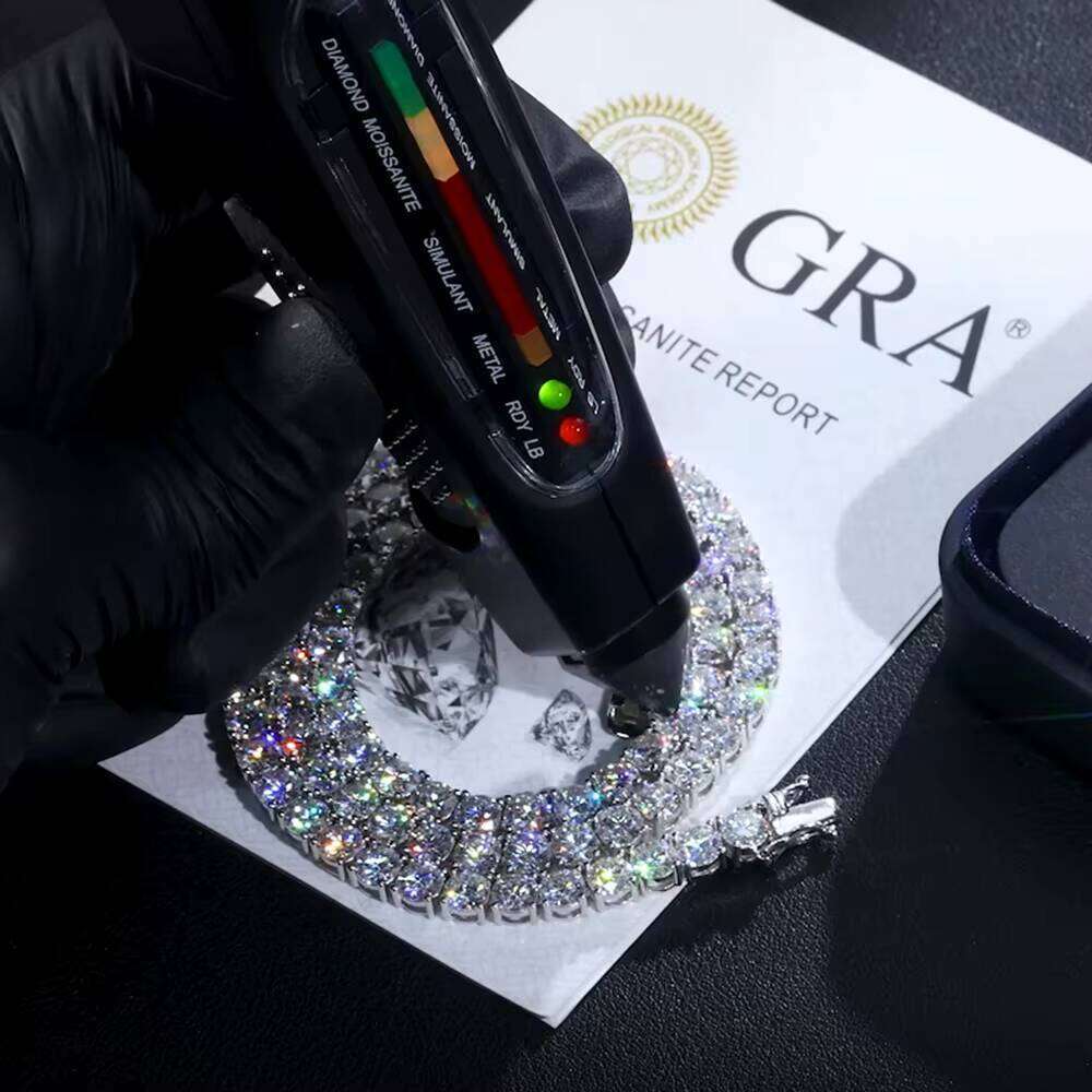 Men Women Hip Hop Iced Out Sterling Sier Fine Jewelry 3MM 4MM 5MM VVS Moissanite Lab Dia Tennis Chain Necklace