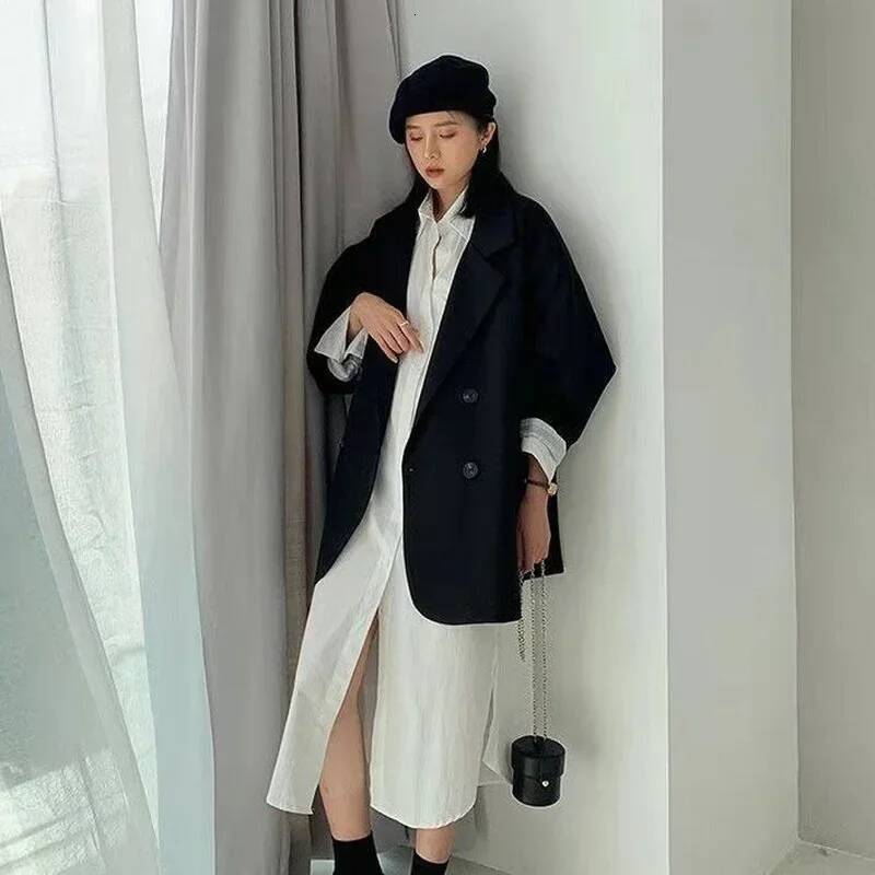 Blazers Women Minimalist Solid Outwear Loose Elegant Retro Official Fashion High Street Feminine All-match Spring Comfortable dongdumaoyi