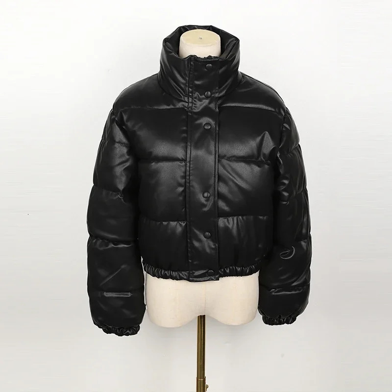 Winter Parka Coat Womens Jacket Thick Warm Women Fashion Black PU Leather Coats Women Elegant Zipper Faux Leather Jackets Tops 251020