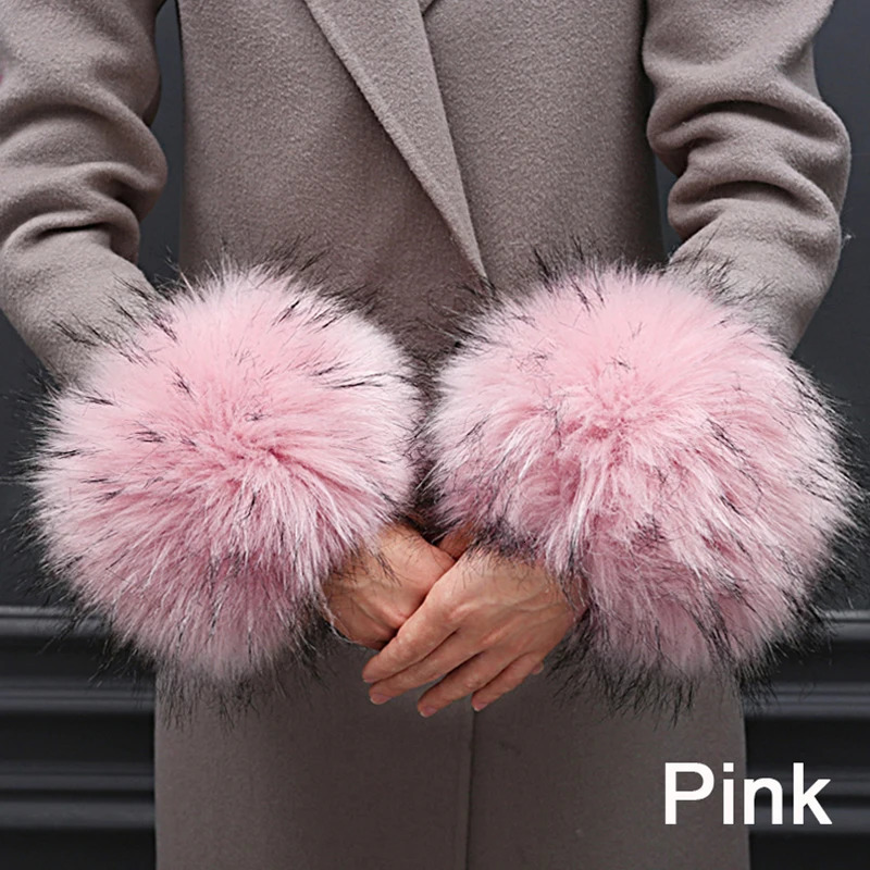 Faux Fur Cuffs Winter Wrist Arm Warmer For Women Thick Plush Oversleeve Windproof Cuffs Wristband Fake Sleeves Fluffy Gloves 251023