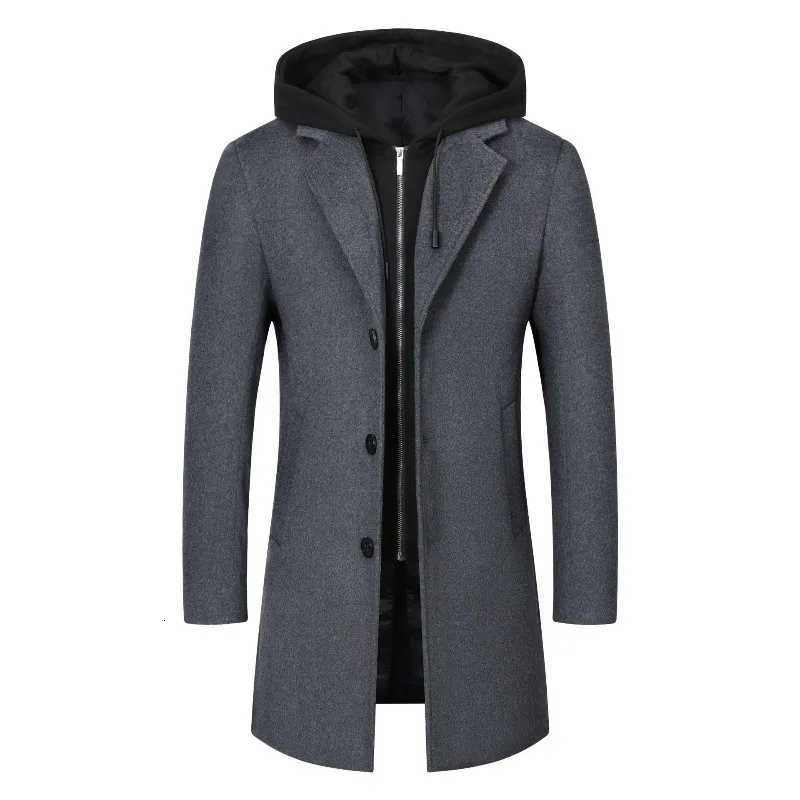 New Fashion Men Hooded Casual Woolen Blends Cashmere Long Trench Coats Male Winter Coats Business Casual Overcoats Size 4XLT251025