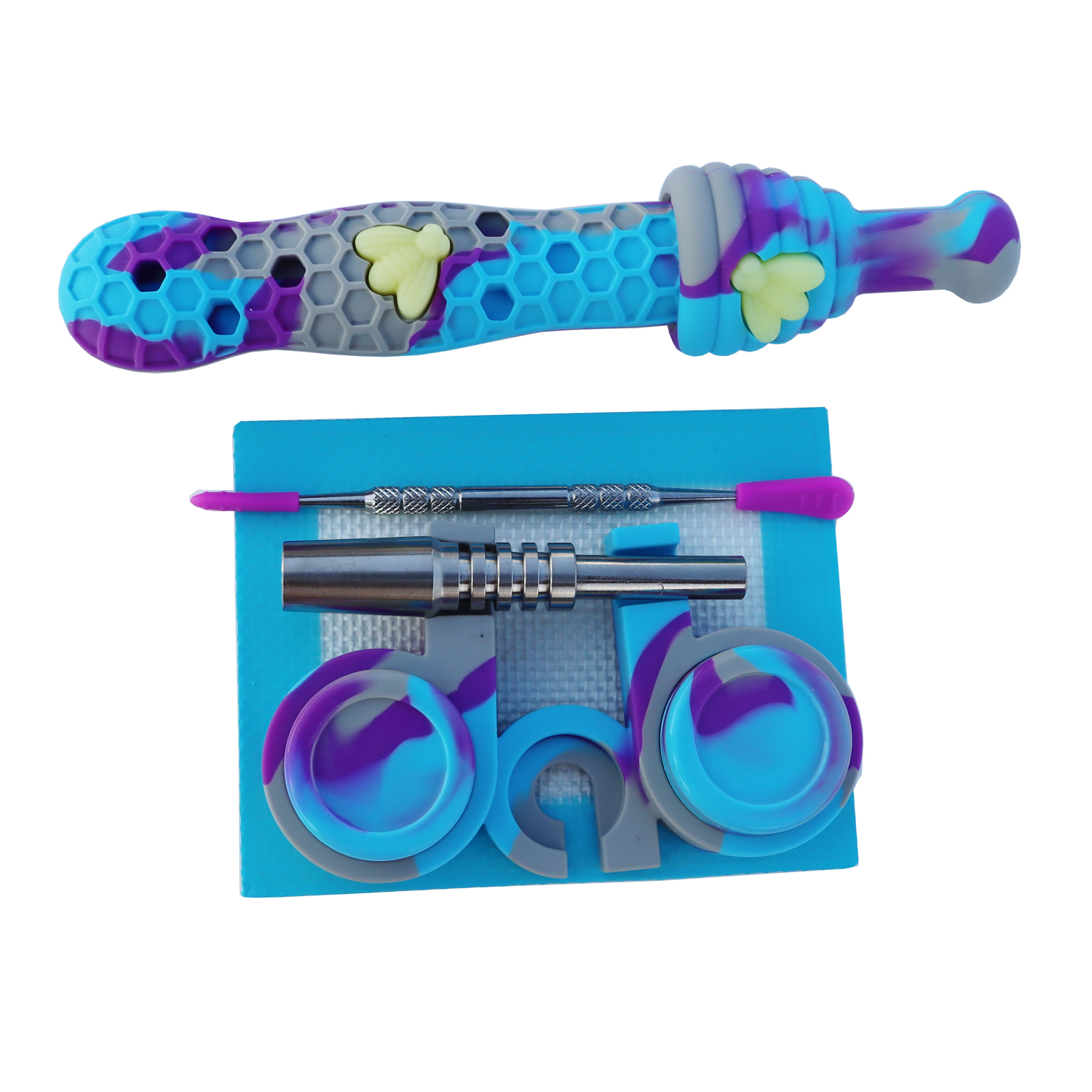 Colorful Silicone Smoking Pipes Kit Silicone Pad Mat Dab Wax Tools Kit For Tobacco Dry Herb Spoon Silicone Pipes With Hookah Glass Dab nail tobacco pi