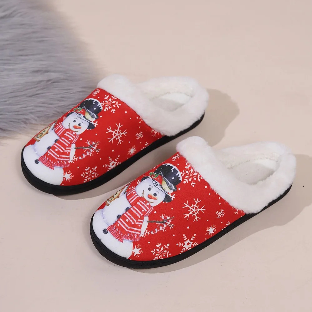 Womens Winter Christmas Snowman Slippers Fluffy Plush Warm Flats Nonslip Comfortable Slides Cozy Home Indoor Outdoor Shoes251020