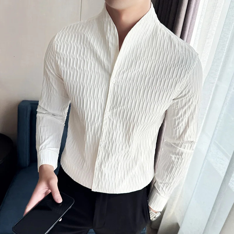 Mens Social Shirt British Style Casual Business Formal Long Sleeved Shirt and Slim Fit Dress Tops Shirt 4XLM 251023