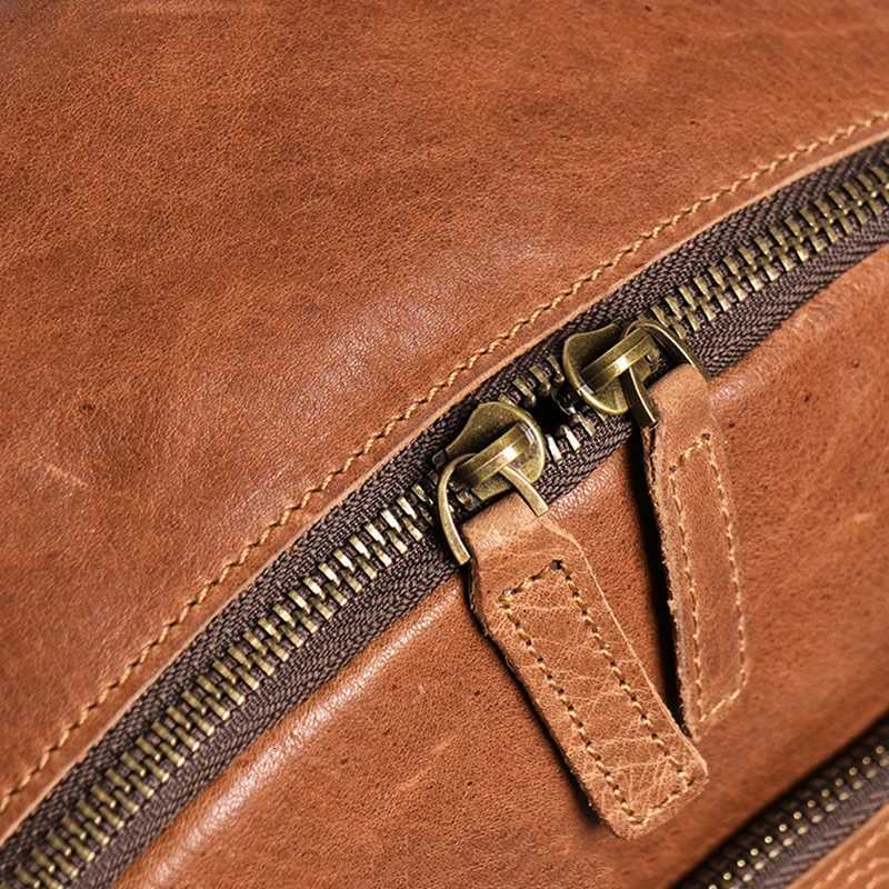 Vintage Men and Ladies Outdoor Travel Backpack School Book Cowhide Backpack Brown Zipper 14 Inch Computer Notebook Bag W251025