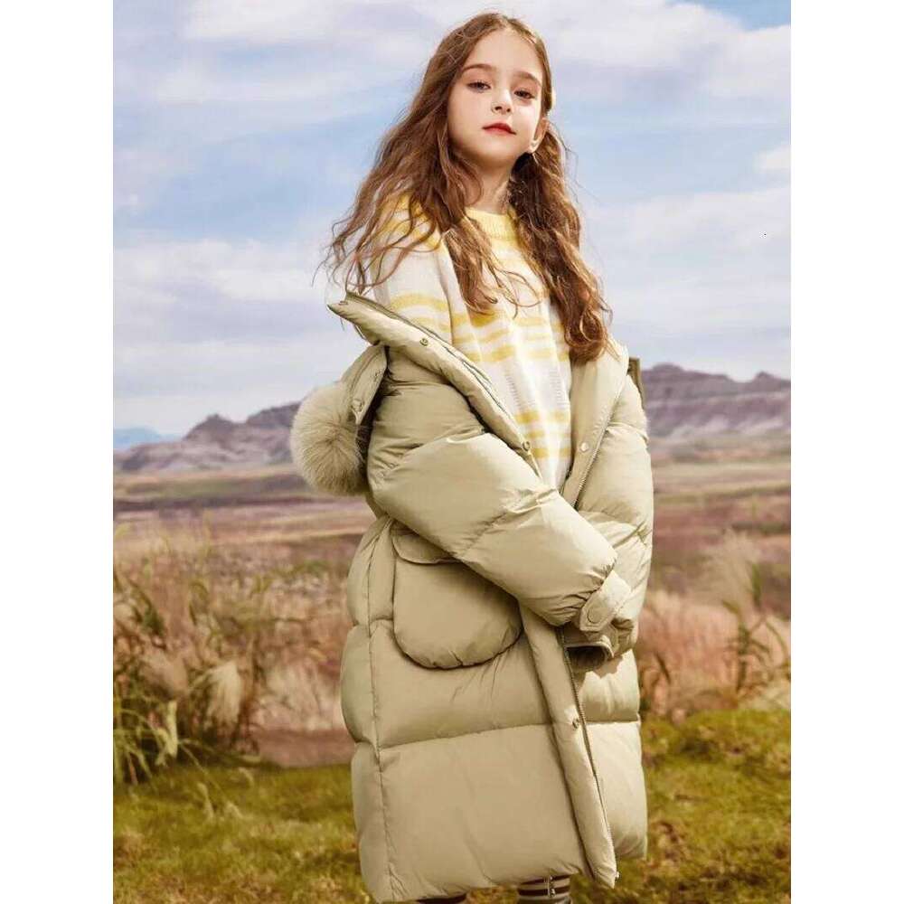 Winter Warm Girls Plain Long Cotton Lined Faux Fur Hood Zip Puff Jackets School Kids Thick Coats Child Outfit Windbreaker 5-16Yr