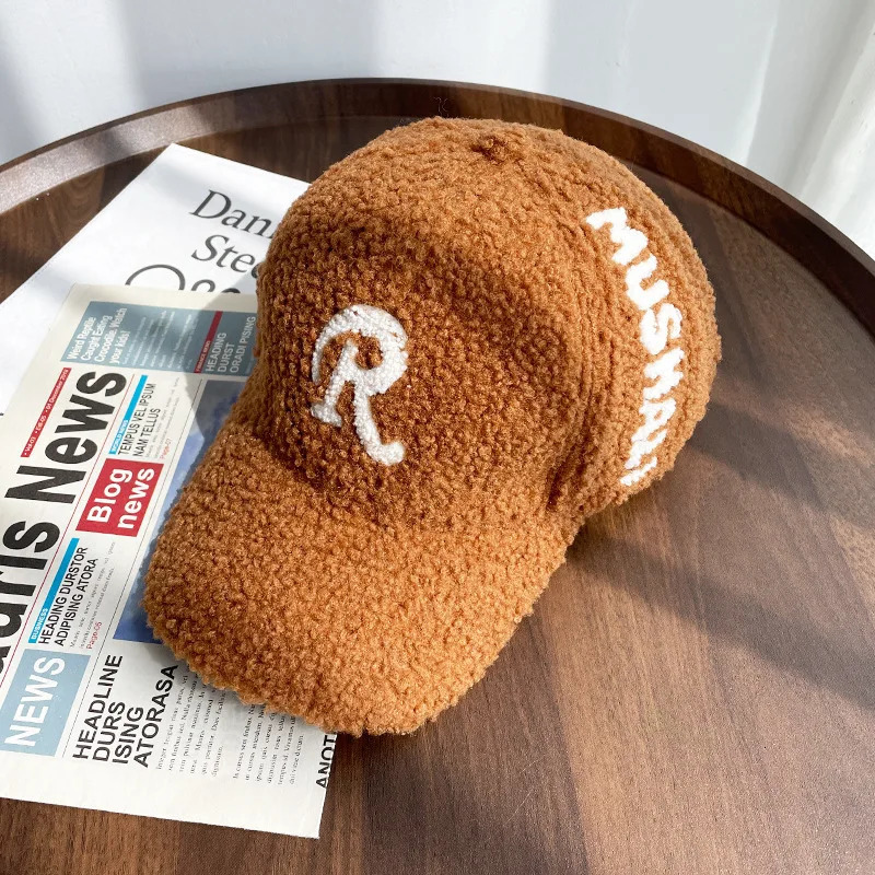 Lamb Fur Hat Childrens Autumn and Winter Korean Version Versatile Round Face Warm Duckbill Cap Plush Baseball Cap 251023