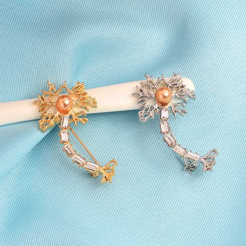 Neuron Lapel Pins and Brooch with Pearl and Zircon The Brain Nerve Cell Brooches Medical Jewelry Gift for Doctor Nurse J251115