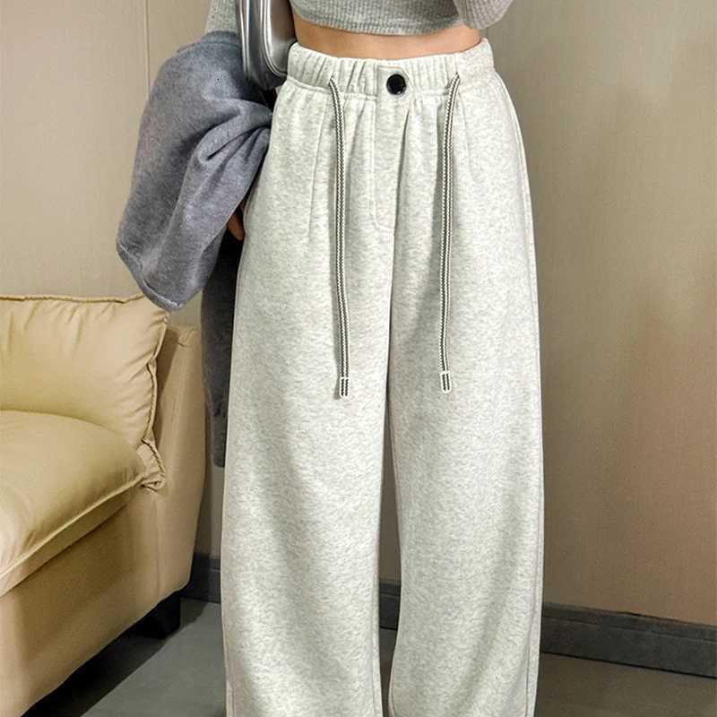 2025 Winter Fleece Thicken Sweatpants Women Sporty Loose Drawstring High Waist Pants Woman Mix Color Wide Leg Trousers FemaleT251025