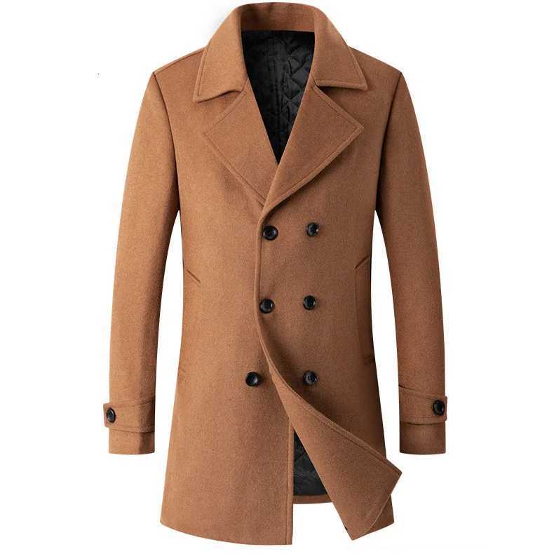 Autumn Winter New Fashion Mens Solid Color Turndown Collar Long Sleeve Doublebreasted Wool Coats Male Clothes Thicken JacketsT251025