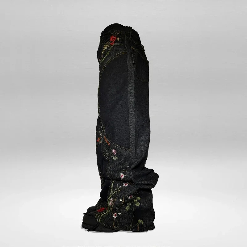 Y2K Baggy Jeans vintage splicing Floral Seams Embroidery Streamlined Jeans 2000s Harajuku goth men women Hip Hop wide leg jeans 251024