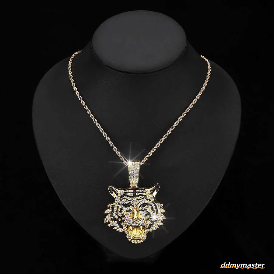 Men's Hip-Hop Tiger Pendant Necklace: Alloy Cuban Chain With 3D Full Dia Style Ddmymaster