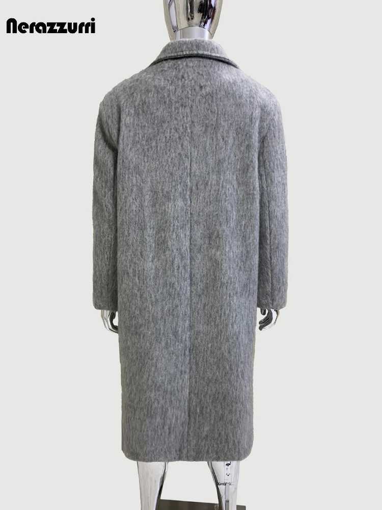 Nerazzurri Spring Winter Long Thickened Warm Gray Woolen Coat Men Shoulder Pads Double Breasted Elegant Wool Blend OvercoatT251025