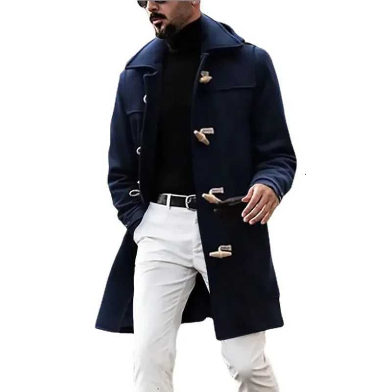 Mens Casual Singlebreasted Lapel Solid Color Overcoat in Midtolong Style for Autumn and Winter Trendy Coat Jacket SXXXLT251025