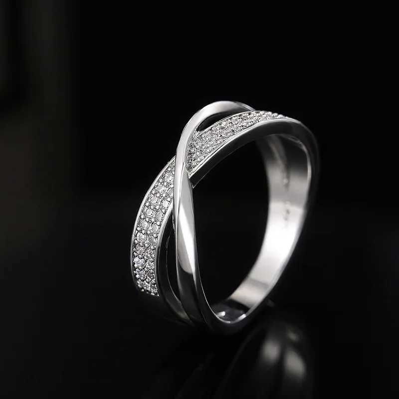 Classic Female Ring 925 Sterling Silver Two Tone X Shape Cross Rings For Women Infinite Dazzling Zircon Wedding Rings AnillosXJ251025
