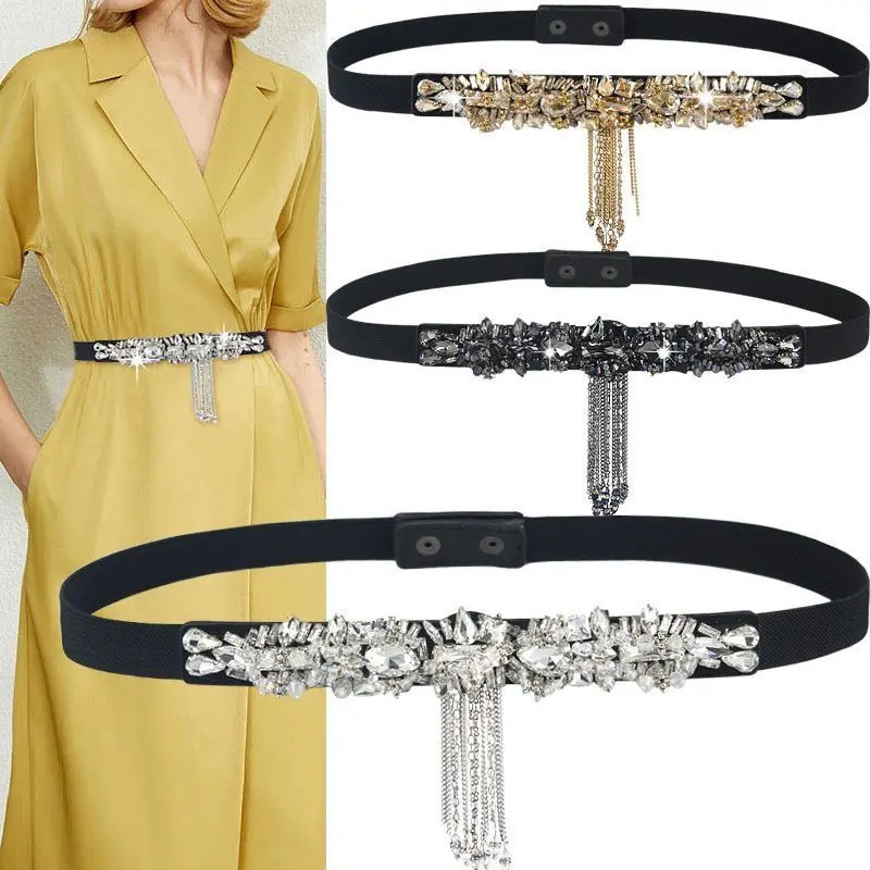 Black Rhinestone Waist Corset Womens Elasticated Belt with Crystal Stylish Accessory for Dresses Ins Trendy Y2K Chic 251024