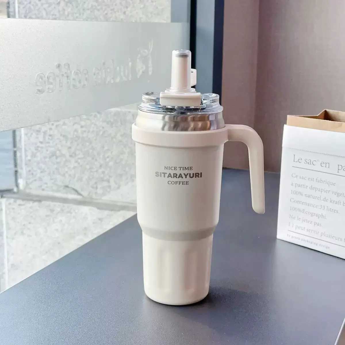 Large capacity handle stainless steel insulated cup cold cup car cup coffee cup travel cup J251025