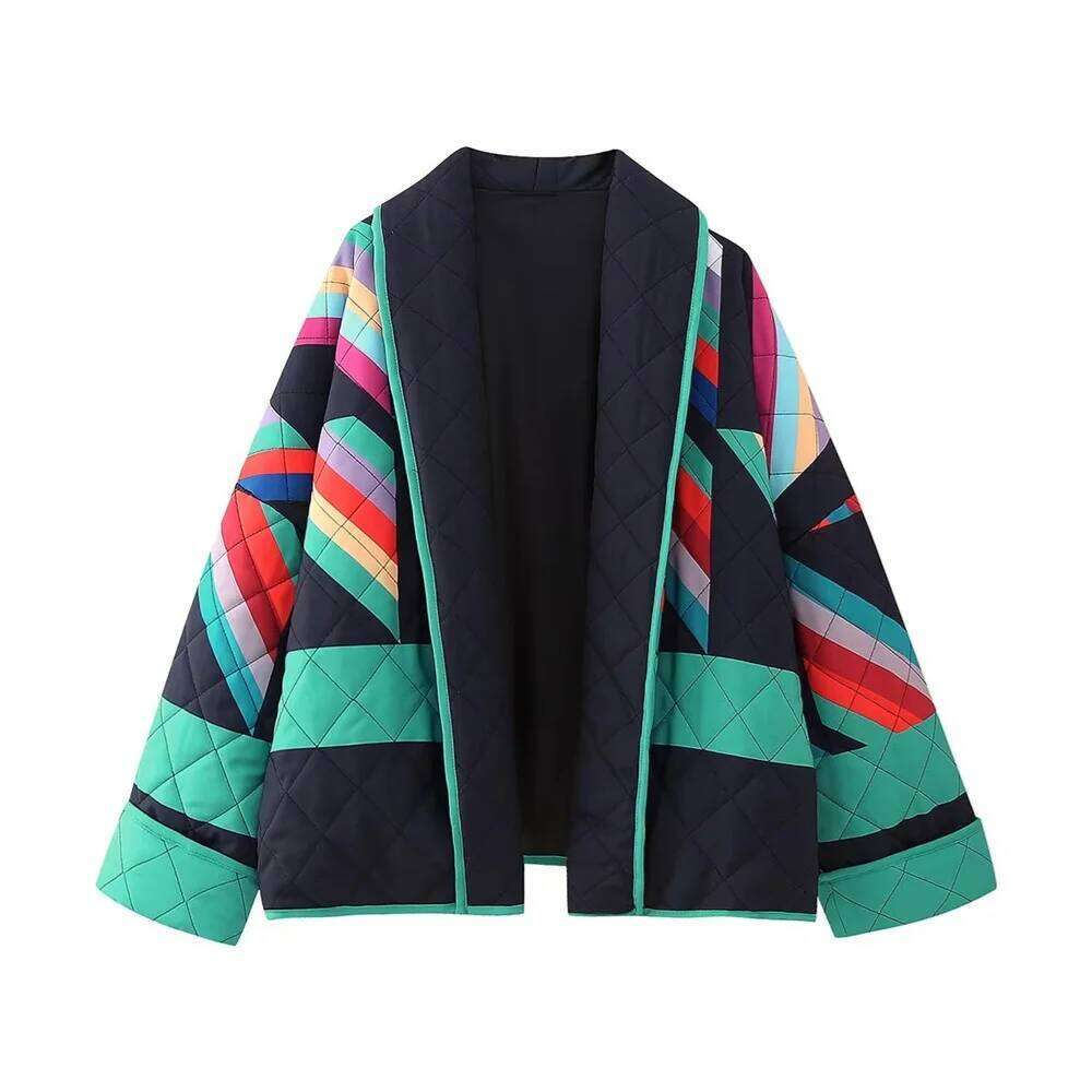 2025 Autumn/Winter Product Women's New Fashion And Casual Versatile Polo Collar Cardigan Spliced Cotton Coat