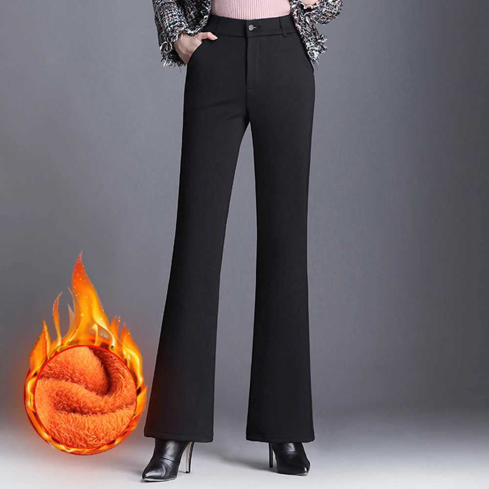 Women Plus Size High Waist Winter Autumn Fleece Velvet Plush Suit Pants Thicken Warm Office Flare Trousers Hot Lining 9XL 6XLT251025