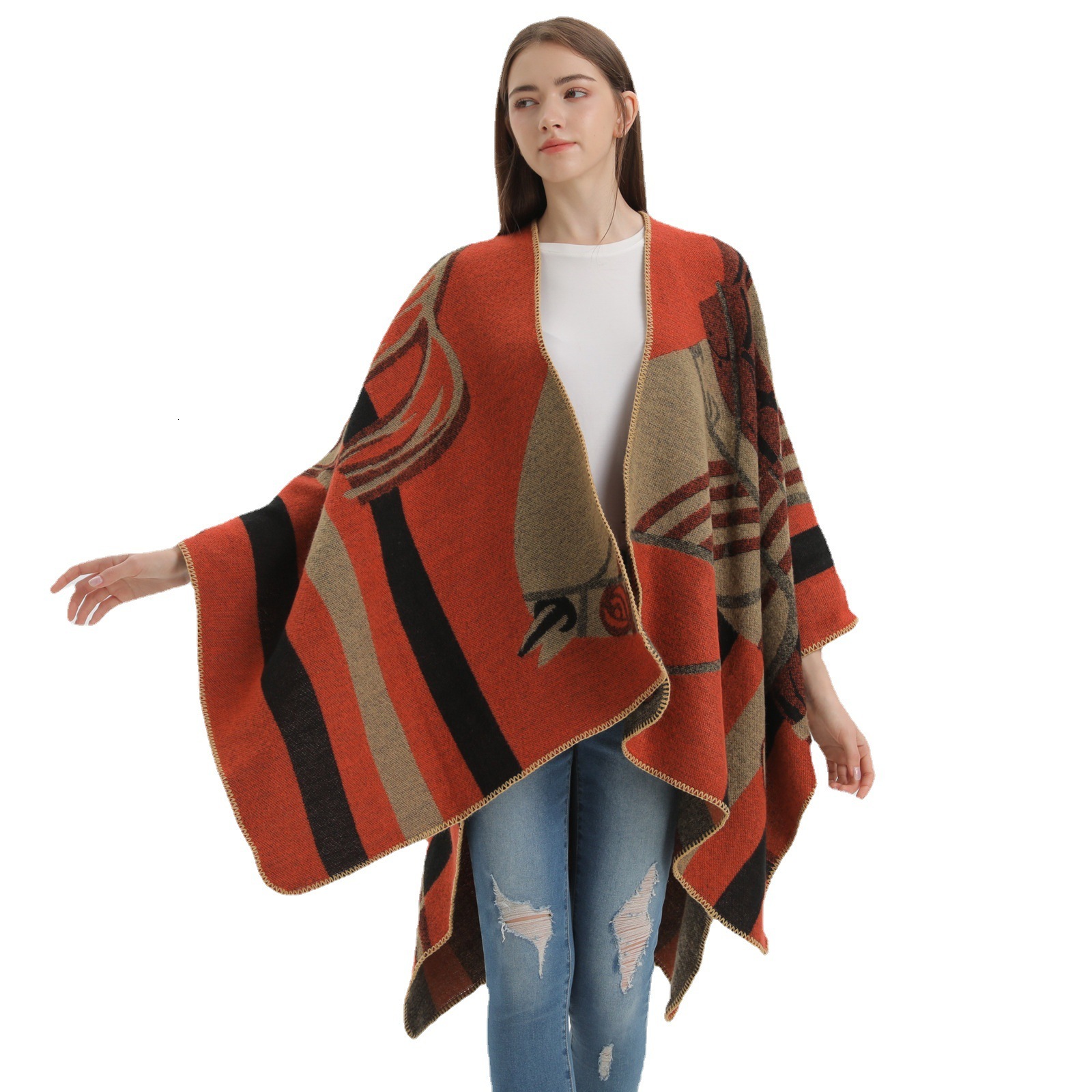 New Womens Shawl Fashion Thickened Imitation Cashmere Split Cape Runway Outerwear