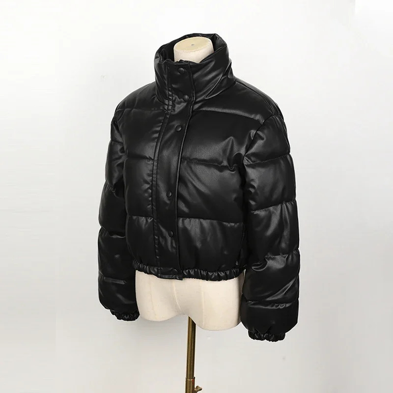 Winter Parka Coat Womens Jacket Thick Warm Women Fashion Black PU Leather Coats Women Elegant Zipper Faux Leather Jackets Tops 251020